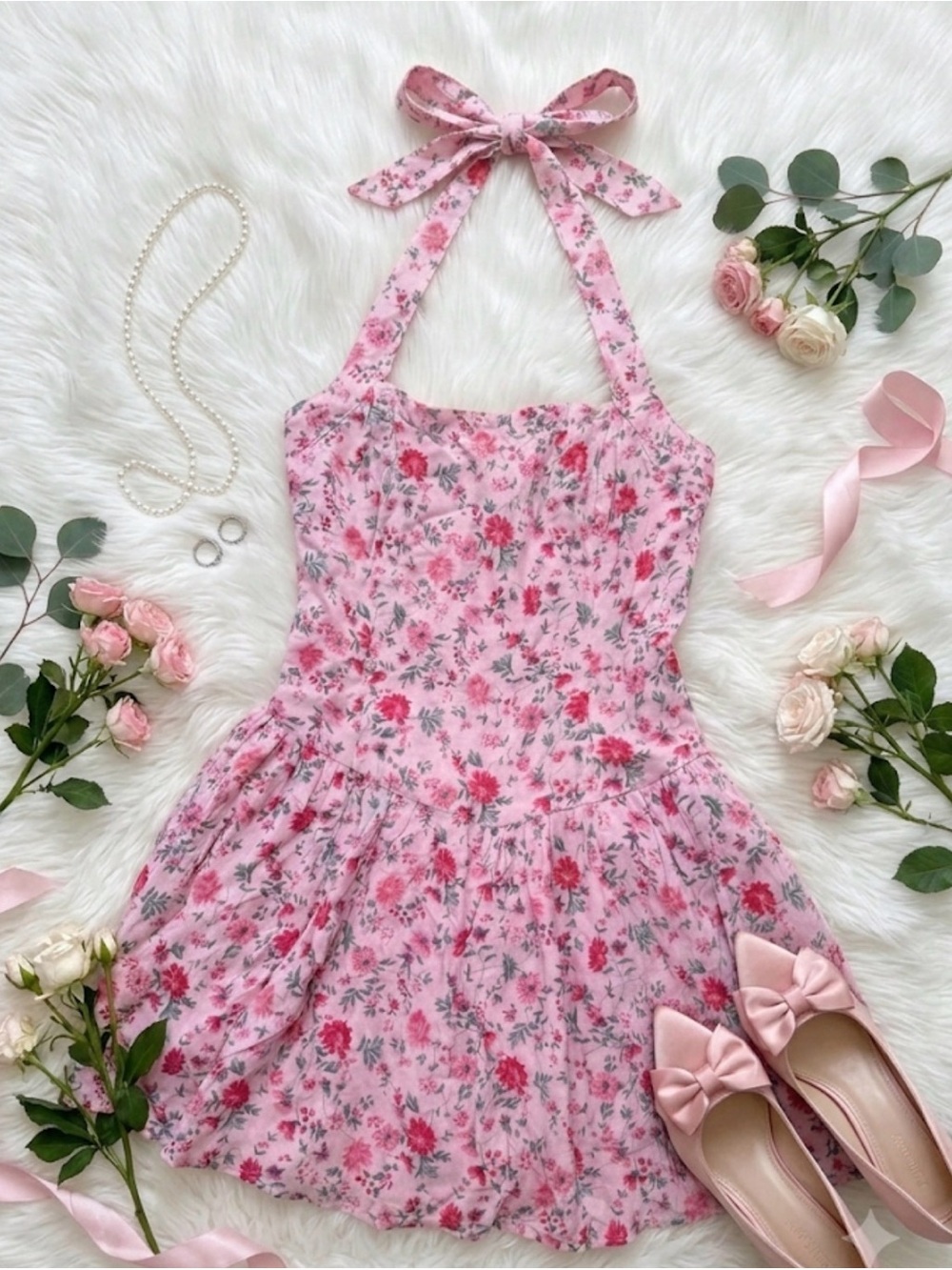 Pink Floral Halter Sundress